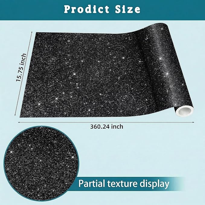 16" × 30ft Black Glitter Bulletin Board Roll Reusable Board Background Paper Wallpaper DIY Art Crafts Poster Paper Classroom Bulletin Board Decor for School Office Arts Crafts Home Wall Decor Supplies