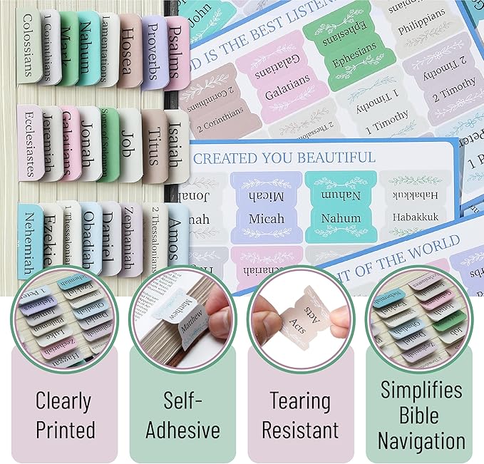 Mr. Pen- Bible Tabs, 75 pcs, Serenity Scripture, Laminated Bible Tabs for Women and Men