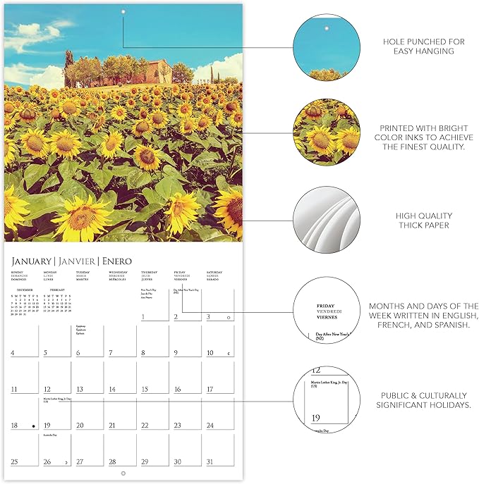 Graphique 2026 Tuscany Wall Calendar | 12” x 12” | Thick Paper | Home & Office Organizer | Large Monthly Grid | 3 Languages & Marked Holidays | 4 Month Preview Page for 2027