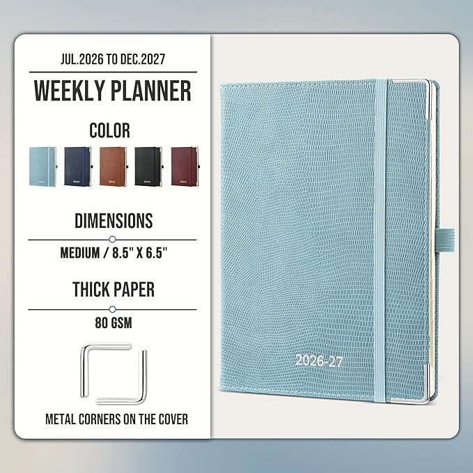 Planner 2026-2027 Weekly & Monthly Planner with Hourly Time Slots, 18 Month Academic Calendar July 2026 – Dec 2027, Vertical Layout, Monthly Tabs, Hardcover Business Agenda, Sky Blue