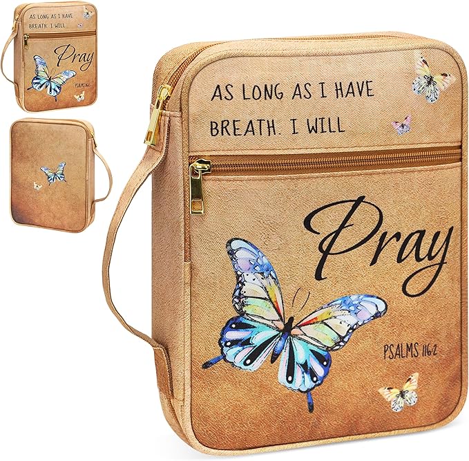 Bible Cover for Women, Bible Holder, Bible Cover Carrier Carrying Organizer Bag, God is Within Her She Will Not Fall, Zipper and Pockets for Standard Size Bible, Gift for Women（Butterfly）