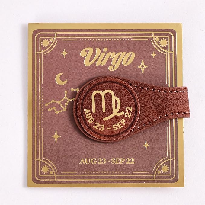 3 PCS Leather Magnetic Bookmark Clips, Zodiac PU Leather Bookmarks for Book Lovers, Full Set of Book Clip Accessories, Earth Sign
