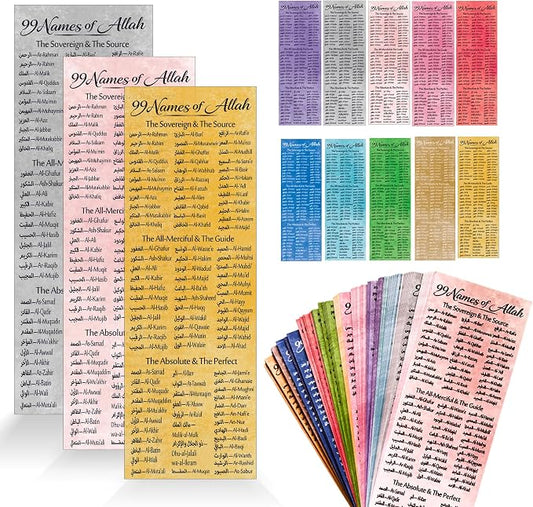 100 pcs Watercolor Cloud 99 Names of Allah Bookmark Arabic English Islamic Bookmarks Reflecting on The Names of Allah Ramadan Eid Gifts Bulk for Women Men Quran Learning