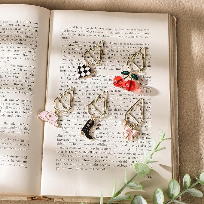 Cute Pink Bookmark Gift - 8 PCs Western Cowboy Boots Metal Aesthetic Paperclip Book Mark Flower Cherry Bow Page Markers for Reading Lovers Women Girls Students Teachers School Accessories