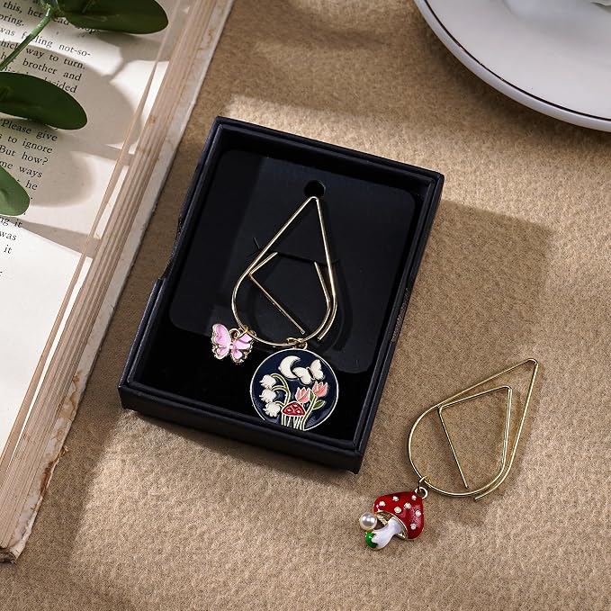 Fantasy Mushroom Bookmark Gifts - 2 PCs Cute Butterfly Flower Bookmarks Reading Reader Unique Gold Paper Clips Book Marks for Women Men Student Teacher Girls Boys Kids Retirement Birthday