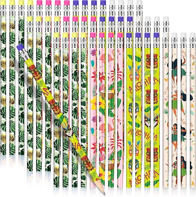 Fainne 72 Pcs Beach Pencils with Eraser Bulk Hawaii Mexican Assorted Pen, Novelty Fun Wooden Pencils for Class School Reward Prize Party Favors Gifts (Hawaii)