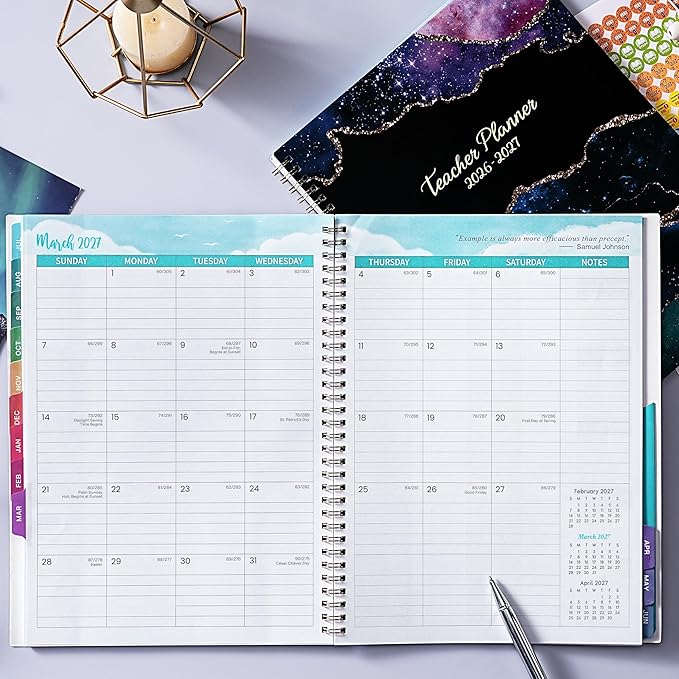 Teacher Planner 2026-2027, Lesson Plan Book 2026-2027, JUL 2026 - JUN 2027, Teacher Lesson Plan Book, School Schedules Academic Planner, 8.5" x 11", Colorful Monthly Tabs, Back Pocket