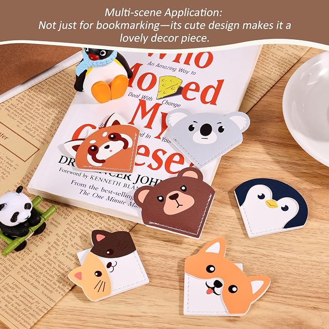 6 Pcs Cute Animal Shaped Leather Bookmarks, Adorable Corner Page Accessories, Animal Themed Book Page Holders, Durable Book Markers for Reading, Reading Gifts for Girls Women Teenage & Book Lovers