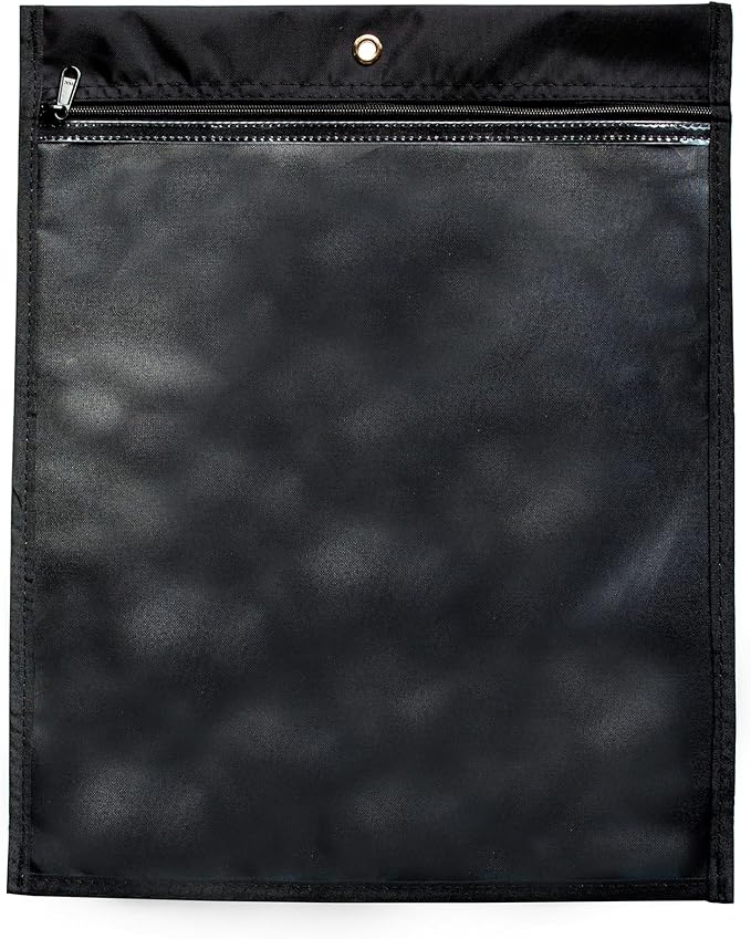 Media Pouch and Nylon Tote Bag for Books, Headphones, and School Accessories, Heavy Duty Travel Storage for Classroom or Library (Black, 17.75" x 14.25")