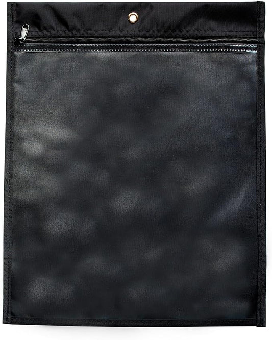 Media Pouch and Nylon Tote Bag for Books, Headphones, and School Accessories, Heavy Duty Travel Storage for Classroom or Library (Black, 17.75" x 14.25")