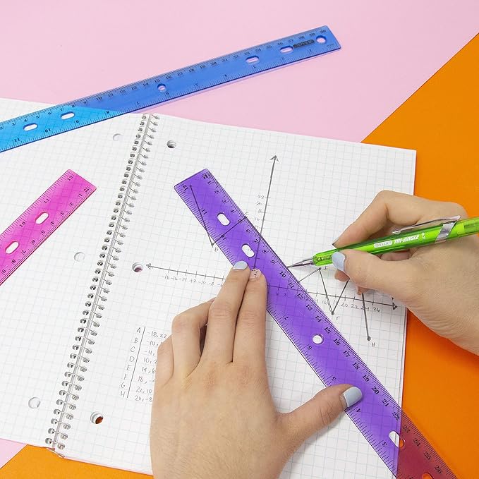 BAZIC Products Product Jeweltones Color Plastic Ruler 12 Inch 30 cm, Set of 4 Plastic Ruler, Dual Inches Centimeter Scale, Metric Measuring Rulers for Classroom, Office, & Home Use, 4/Pack, 2-Packs