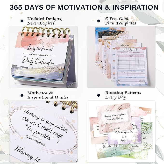 Motivational & Inspirational Daily Calendar - Daily Flip Calendar with Inspirational Quotes, Undated Perpetual Office Desk Decor, Inspirational Gifts
