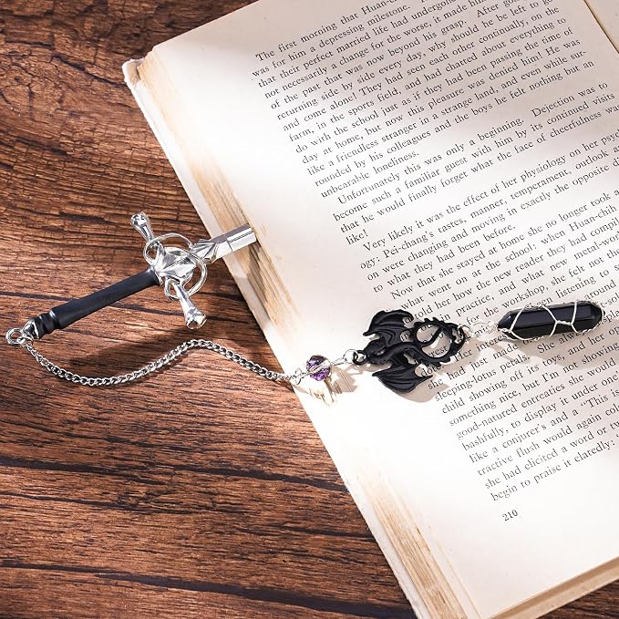 Fourth Wing Sword Bookmark- Fantasy Dragon Book Marks Gift Reading Men Boys Cool Unique Funny Vintage Metal Crystal Page Marker Kids Friend Birthday Students Teacher School Office Supplies