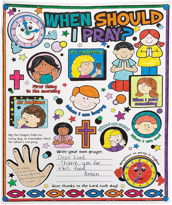 Fun Express Color Your Own When Should I Pray Poster - Bulk set of 30 - Sunday School, VBS and Religious Crafts for Kids
