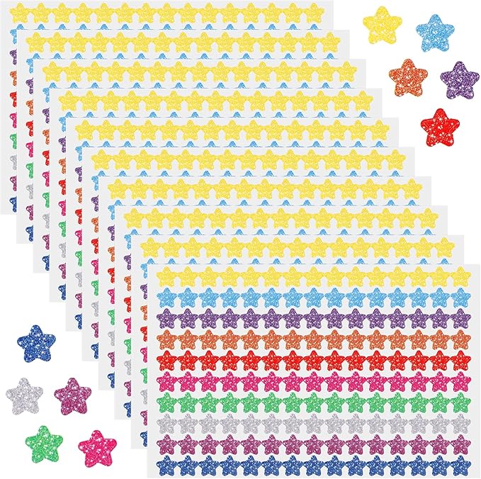 Glitter Star Stickers, 1500 Pcs 0.4 Inch Mini Star Stickers for Scrapbooking Multicolor Bling Star Decals for Behavior Chart, Student Planner, School Classroom Teacher Supplies, DIY Crafts