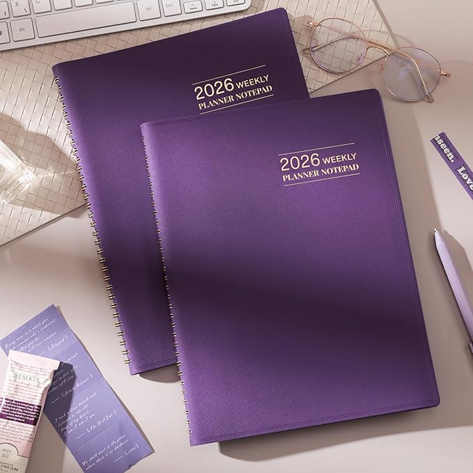 2026 Planner - Planner 2026 Weekly and Monthly, 11.38'' x 8.74'', 2026 Calendar Leather Planner, JAN 2026 - DEC 2026, Daily Hourly Appointment Book, To Do List, Monthly Tabs, Faux Soft Leather, Back Pockets - Purple
