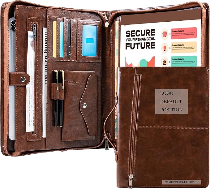 Calfinder Personalized Portfolio for Women&Men, Free Name Engrave,Customized Leather Padfolio, Business Portfolio with with Handle for Ipad, Unique Gift for Graduation