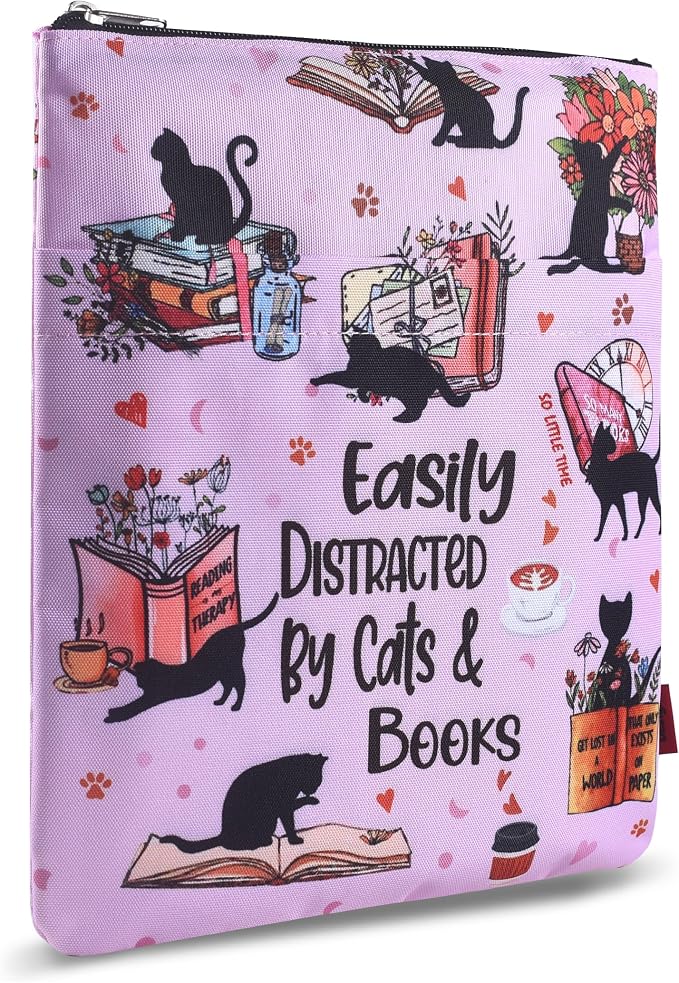 Cat Lover Book Sleeve with Zipper - 11x8.5 Inch Waterproof Book Protector, Washable Fabric Sleeve for Paperbacks & Hardcovers, Perfect Gift for Readers