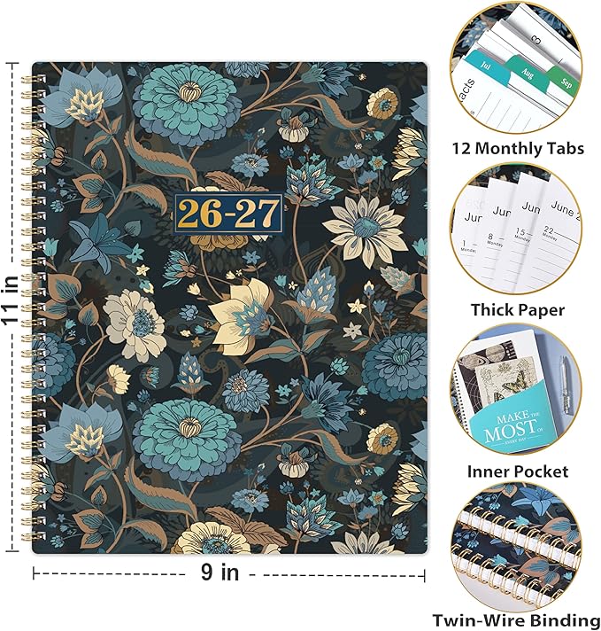 Planner 2026-2027 - Jul. 2026 - Dec. 2027, 2026-2027 Planner Weekly and Monthly with 12 Colorful Monthly Tabs, 8.5" x 11" Inner Pocket, Twin-Wire Binding