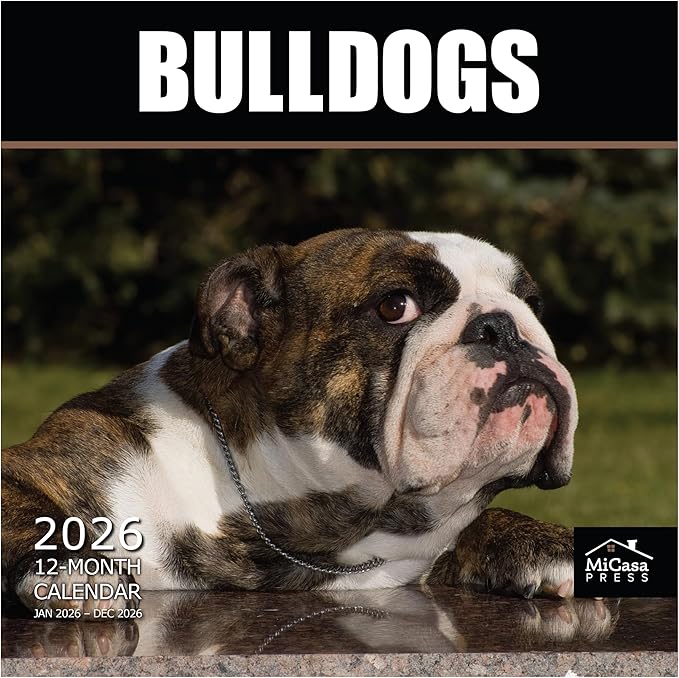 MICASA PRESS Bulldogs 2026 Wall Calendar 12 Month | 12" x 24" Open | Thick & Sturdy Paper | Giftable | Cute Puppy Dog Calendar 2026
