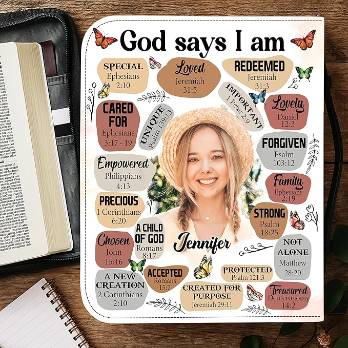 Custom Leather Bible Cover with Name – Personalized Bible Case for Women Zippered with Handle, Bookmark & Storage Pockets, Christian Gift for Mom, Daughter, Grandma (My Daily Affirmation, M-2XL)