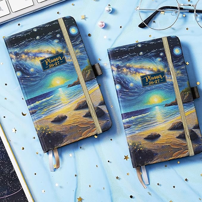 Pocket Calendar 2026-2027 - Pocket Planner 2026-2027 for Purse, Jul 2026 - Jun 2027, 6.4''×3.8'', 26-27 Planner Weekly and Monthly with Pen Loop, Back Pocket, Elastic Closure, Note Pages - Mountain and Sea