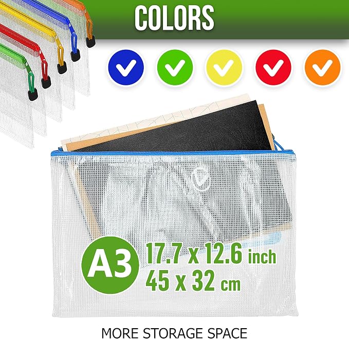 10 Pack Mesh Zipper Pouch Bags A3-12x18 - Plastic Zipper Pouches for Organizing - Board Game Organizers - Large Zippered Pouch Bag - Mesh Pouches with Zippered - Board Game Bags - Puzzle Storage