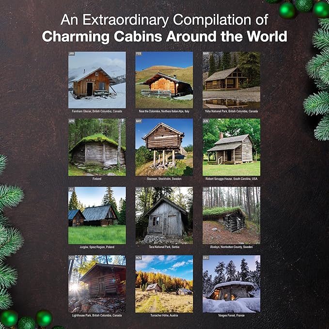 MICASA PRESS Cabins 2026 Wall Calendar 12 Month | 12" x 24" Open | Thick & Sturdy Paper | Giftable | Log Cabin Life Travel Calendar 2026