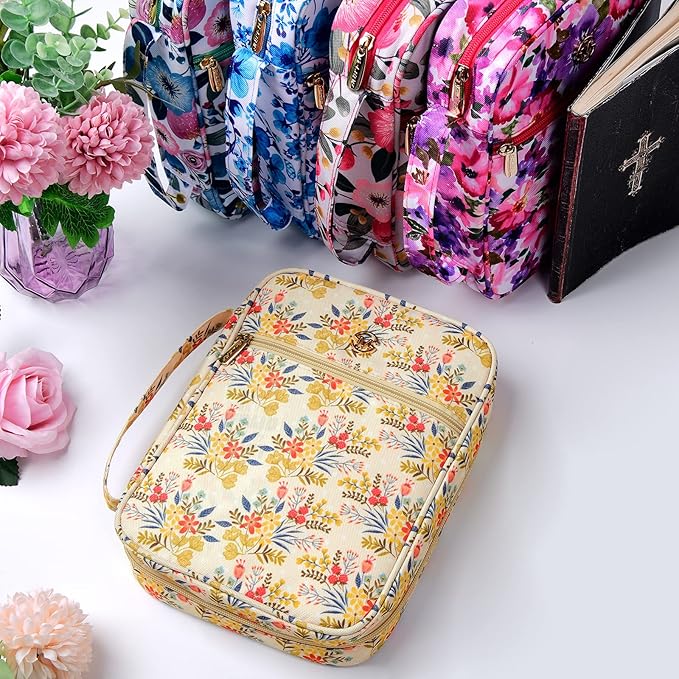 G-LEAF Bible Cover Case/Book Cover, Bible Case for Women Girls, Bible Cover Bags Floral Pattern With Handle Fits for Standard Size Bible, 9.5x6.7x2.5 In