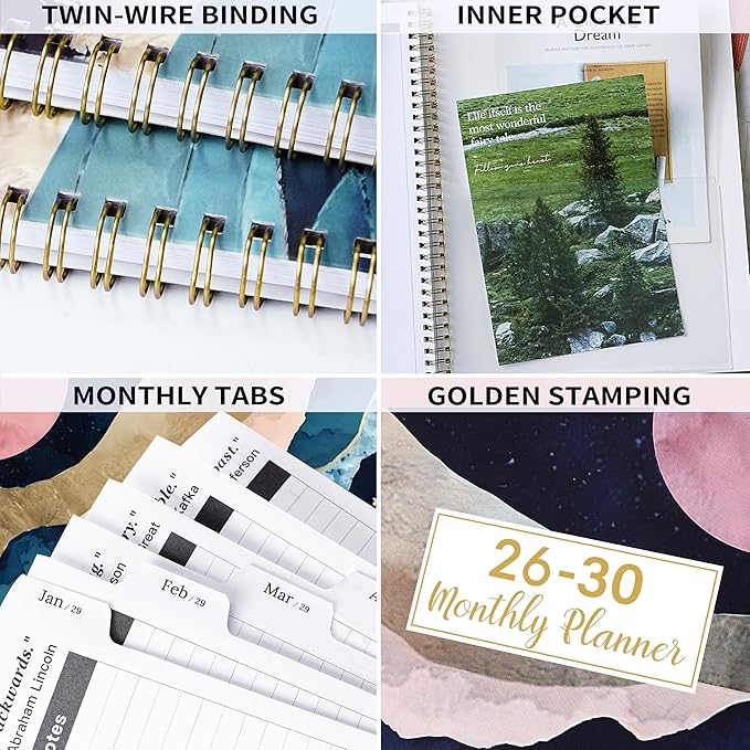 Monthly Planner 2026-2030 - 5 Year Monthly Calendar 2026-2030, Jan.2026 - Dec.2030, 9" x 11", 60 Months with Tabs, Double-Side Pocket, Holidays, Pages, Elastic Closure