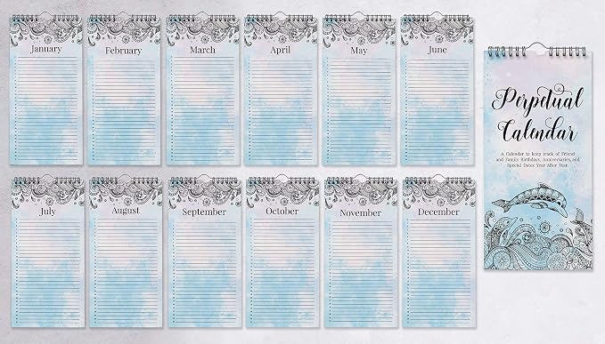 Dolphin Rustic Perpetual Calendar Birthday Wall Hanging Anniversary Special Event Reminder Calendar Book Journal Stationary Wall Hanging Birthday Gift Card Planner Organizer