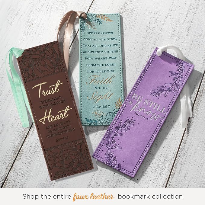 Christian Art Gifts Premium Vegan Faux Leather Scripture Bookmark for Men & Women: Trust in The Lord - Proverbs 8:5 Inspirational Bible Verse, Heat-Debossed, Reading Accessory w/Tassel, Floral Brown