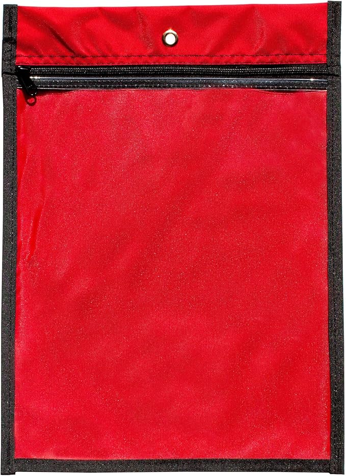 Media Pouch and Nylon Tote Bag for Books, Headphones, and School Accessories, Heavy Duty Travel Storage for Classroom or Library, 16.5 x 11.75 Inch (Red)