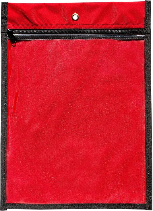 Media Pouch and Nylon Tote Bag for Books, Headphones, and School Accessories, Heavy Duty Travel Storage for Classroom or Library, 16.5 x 11.75 Inch (Red)