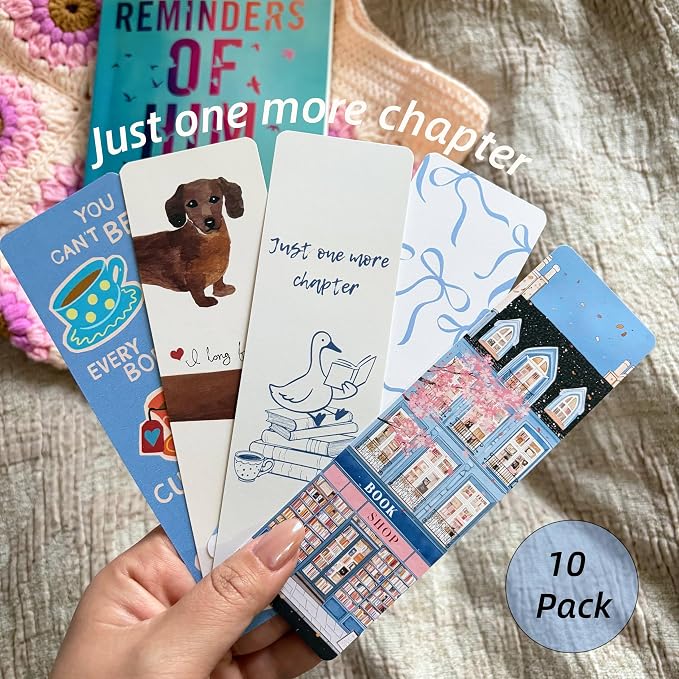 10 Pcs Cute Bookmarks for Women, Double Sided Book Marks for Reading Women, Funny Paper Book Markers Set, Pretty Gifts for Book Lovers, Club, Adults, Girls (Blue)