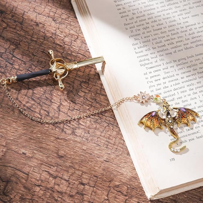 Fantasy Dragon Sword Bookmark - Vintage Metal Book Marks Gifts Unique Charm Page Marker for Reading Lovers Bookish Readers Women Men Boys Student Teacher Birthday School Accessories