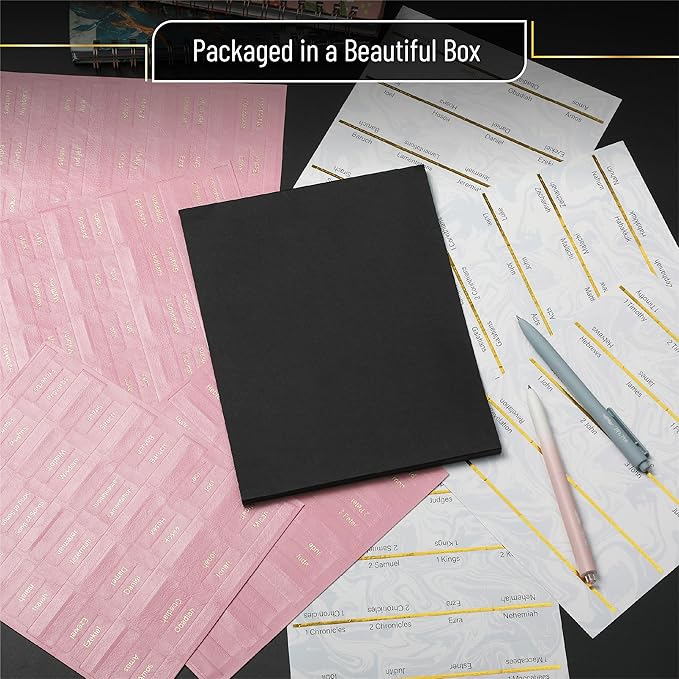 Mr. Pen- Catholic Bible Tabs for Women and Men, 160 pcs, 80 Pink Leather Bible Tabs with Gold Foil Lettering, 80 White Marble Design Paper Tabs, Easy to Read and Apply