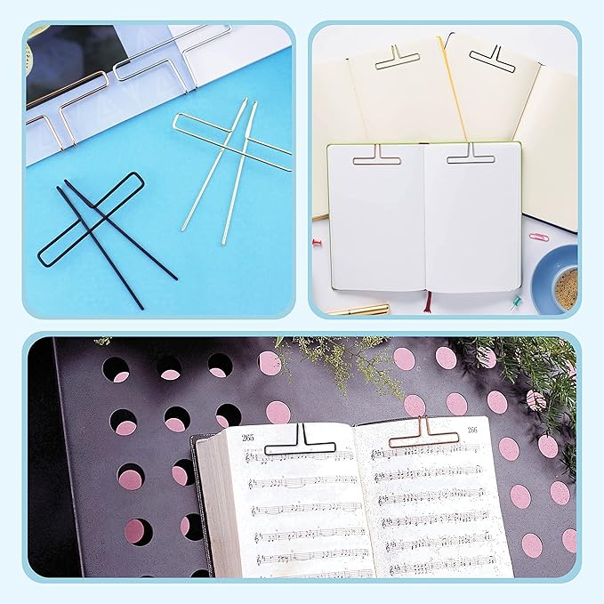 4 Pack Music Book Metal Clip Page Holder for Reading, 4 Colors Book Opener Holder Clip Portable Piano Sheet Music Holders Accessories for Reading Lovers (Rose Gold, Black, Gold, Silver)