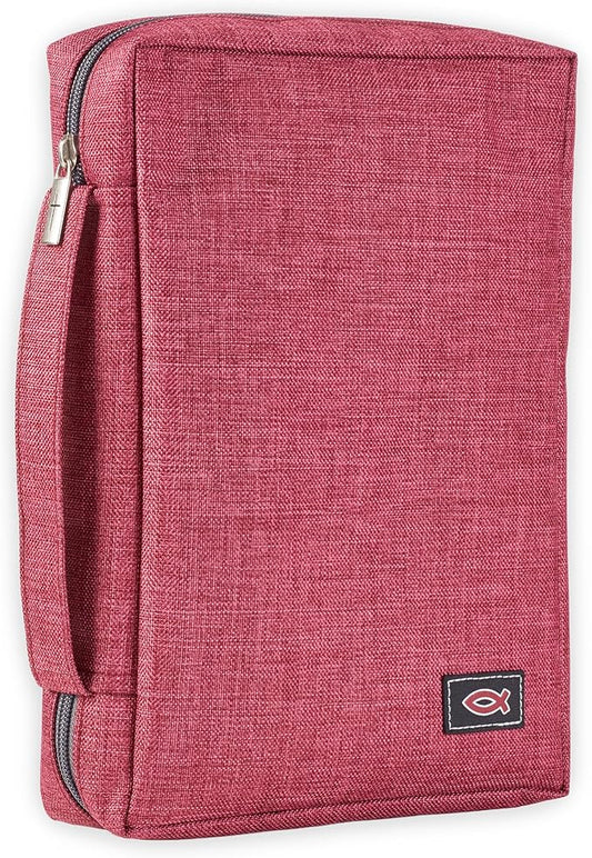 Christian Art Gifts Men/Women's Bible Cover Jesus Fish, Red Canvas, Small