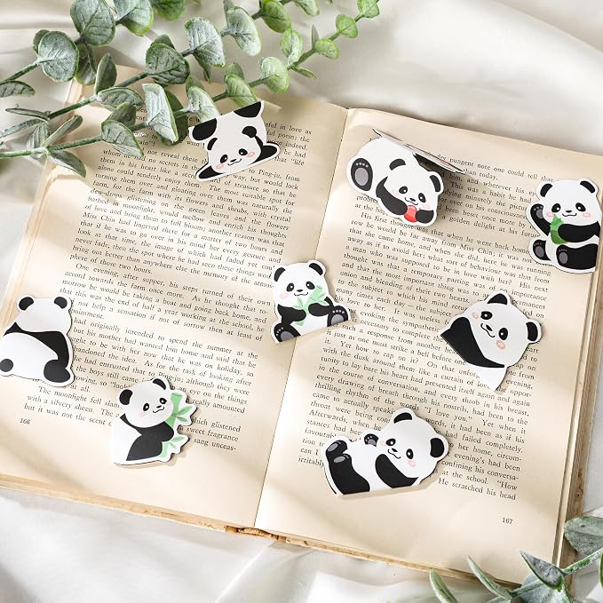 Panda Magnetic Bookmarks Gifts - 8 Pcs Cute Animals Bookmark for Women Pandas Bear Lovers Students Funny Page Clips Office Reading Accessories Bookworms Gift for Birthday Christmas