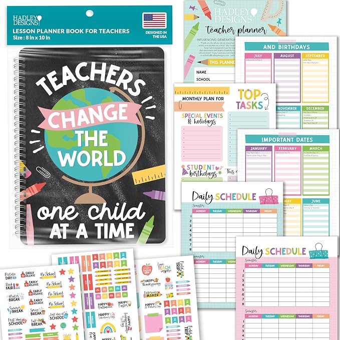 Hadley Designs Teacher Planner 2026-2027 Academic Year - Undated Teacher Lesson Planner Book for Teachers, Homeschool Planners 2026-2027, First Year Teachers Must Haves, Back to School Teaching Gifts