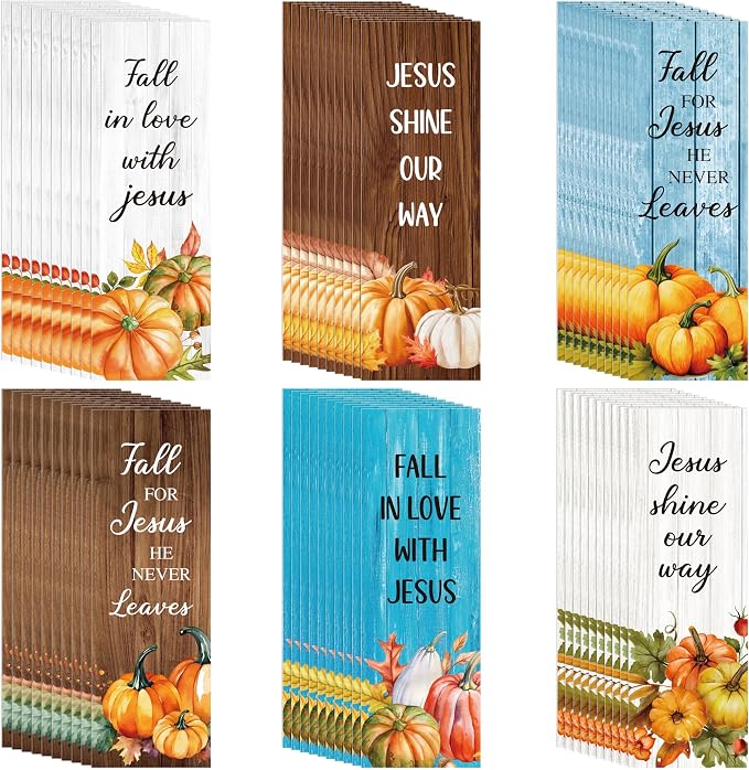TICIAGA Fall Pumpkin Bible Bookmarks - 60Pcs Fall for Jesus He Never Leaves Religious Bible Verse Bookmarks, Autumn Pumpkins Page Marker for Book Lovers, Christian Church Giveaways for Sunday School