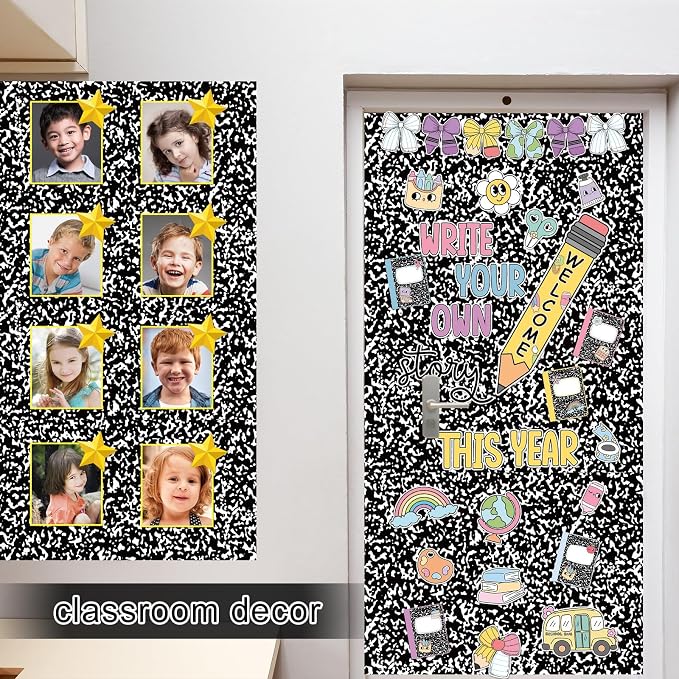 Black Composition Bulletin Board Roll Reusable Waterproof Erasable Composition Notebook Non-Woven Fabric Bulletin Board Roll Black and White Background Poster for Classroom Decor Wrap Craft 15.7"x20ft