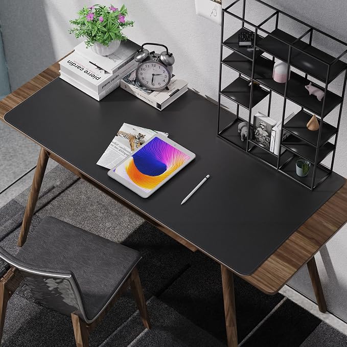AFIING Large Desk Mat, 47" x 23.6", Black | Natural Cork & PU Leather, Non-Slip, Waterproof, Large Mouse Pad for Office, Home & Gaming