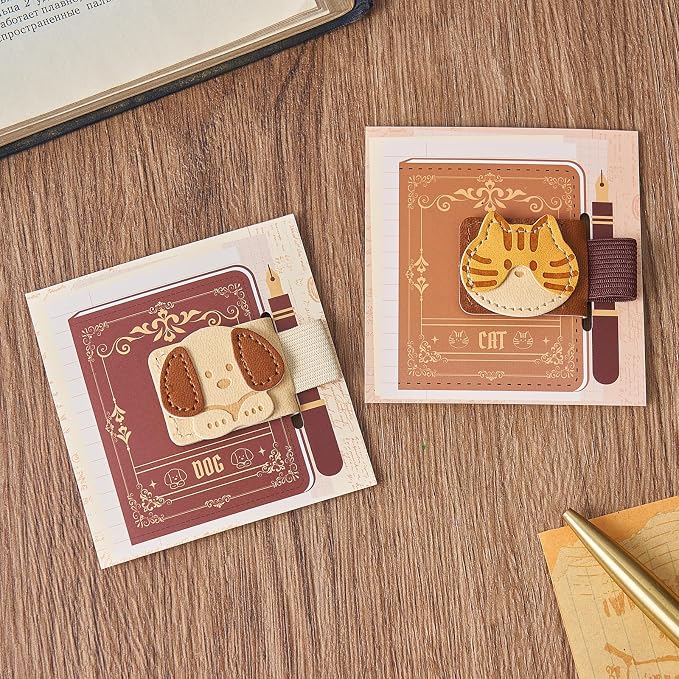 2PCS Magnetic Leather Bookmark, Cat & Dog Book Marks for Reading Women, PU Bookmark Clip, Book Accessories