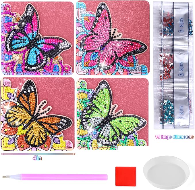 Butterfly Diamond Art Bookmarks-4 PCS, DIY Gift Craft for Adults, Diamond Art Kits for Book Lovers, Diamond Art Accessories