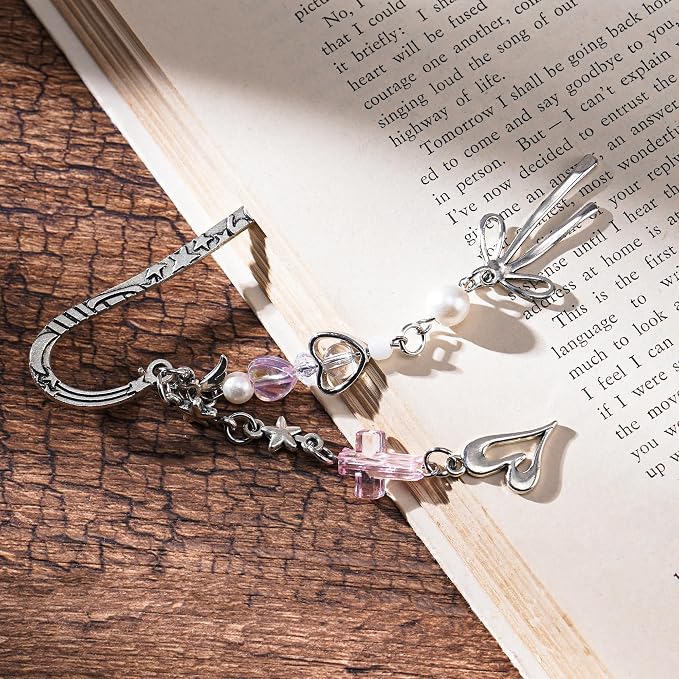 Unique Bow Bookmark Gifts - Charm Pink Aesthetic Book Mark Cute Silver Chain Tassel Metal Page Marker for Reading Women Girls Readers Students Teachers School Supplies Birthday Valentines