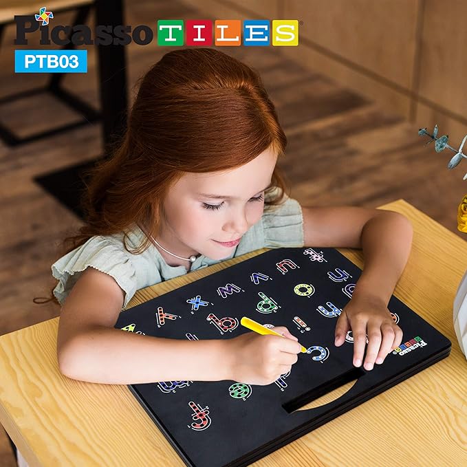 PicassoTiles Magnetic Board Alphabet + Number + Freestyle Writing, 2-in-1 ABC A-Z Upper Case Capital and Lowercase Letter Writing Reading Playboard 12x10 inch Large Magnet Tablet Pad Erasable Reusable
