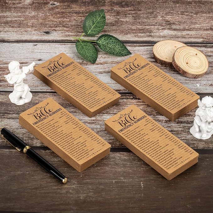 120 Pcs Kraft Paper Bible Emergency Numbers Bookmark Christian Verse Tags for Church Welcome Gifts Sunday School Prayer Reading Rewards 2.28 X 5.31inch