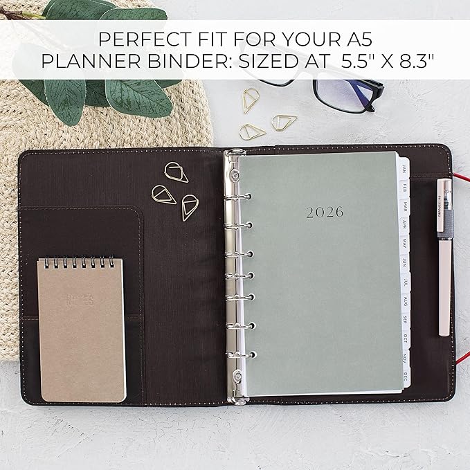 Beautiful 2026 Daily Planner Inserts for 7 Ring Binders – Durable A5 Paper Refill Set 5.5" x 8.3" - Refills Incl. Tabs & Monthly Calendar Spreads - From January 2026 - December 2026